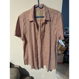 Guess Los Angeles Mens Short Sleeve Button Down Shirt Pink Slub Texture Large